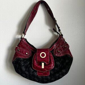 Guess Dark Denim and Red Gator Vegan Leather Handbag - Wallet Sold Separately